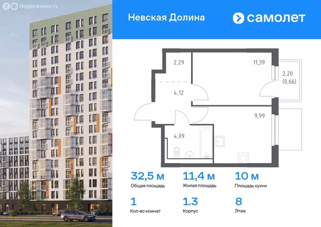 1-комнатная квартира: деревня Новосаратовка, жилой комплекс Невская ... - Фото 0
