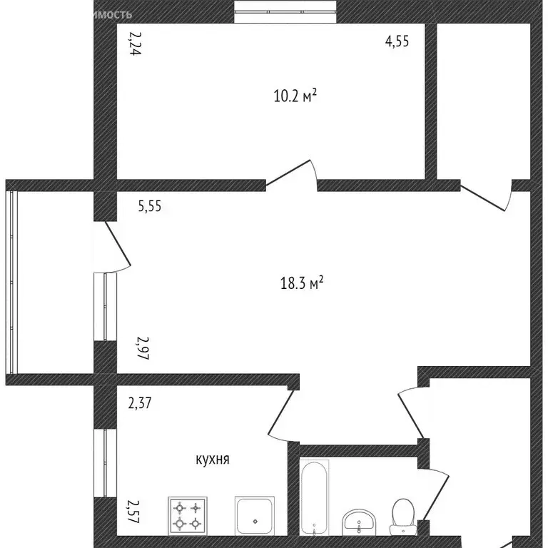 2-комнатная квартира: Белгород, Народный бульвар, 63А (42 м) - Фото 0
