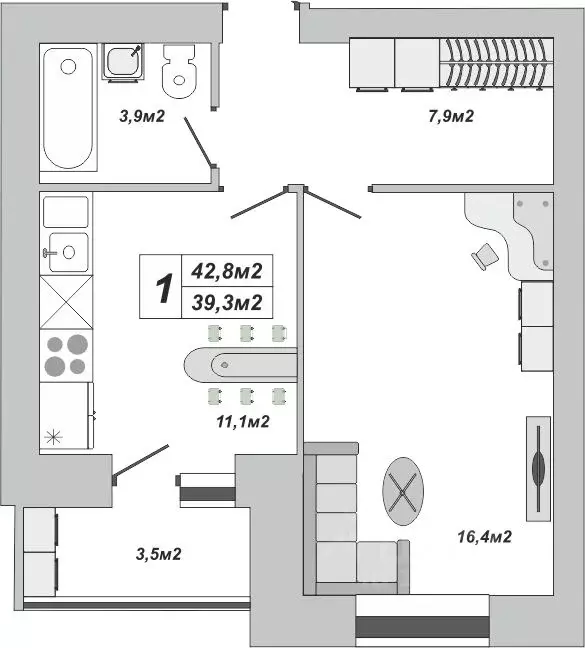 1-к кв. Тамбовская область, Тамбов ул. Чичерина, 7/1к3 (42.8 м) - Фото 0