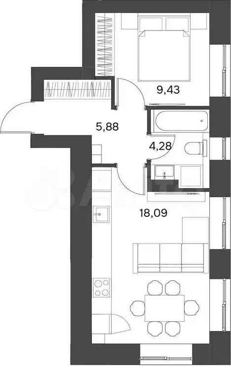 2-к. квартира, 37,7 м, 1/9 эт. - Фото 1