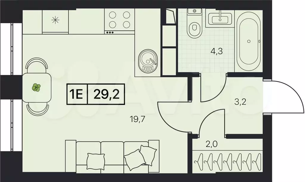 Квартира-студия, 29,2 м, 4/17 эт. - Фото 0