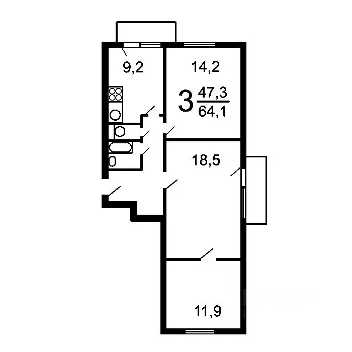 3-к кв. Москва Ленская ул., 8К2 (64.3 м) - Фото 2