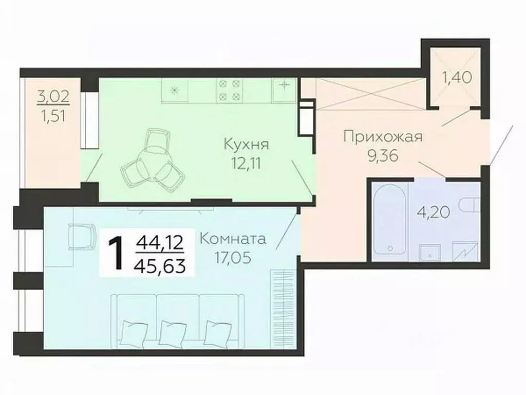 1-к кв. Воронежская область, Воронеж ул. Независимости, 78к3 (45.63 м) - Фото 0