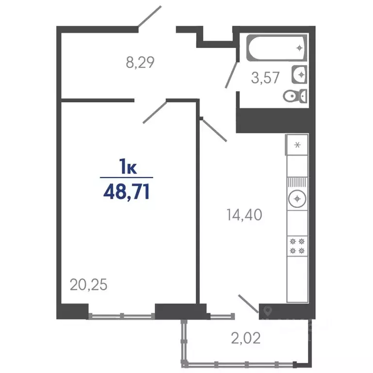 1-к кв. краснодарский край, краснодар старокубанская ул, 124 (48.0 м) - Фото 1