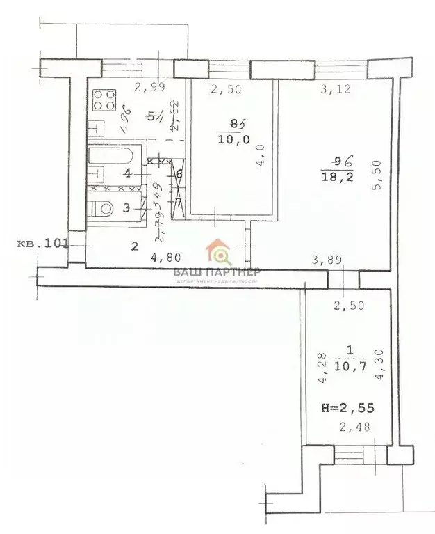 3-к кв. Волгоградская область, Волгоград ул. Рокоссовского, 54 (57.5 ... - Фото 2