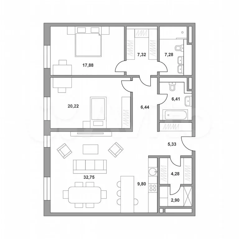 3-к. квартира, 120 м, 18/21 эт. - Фото 0