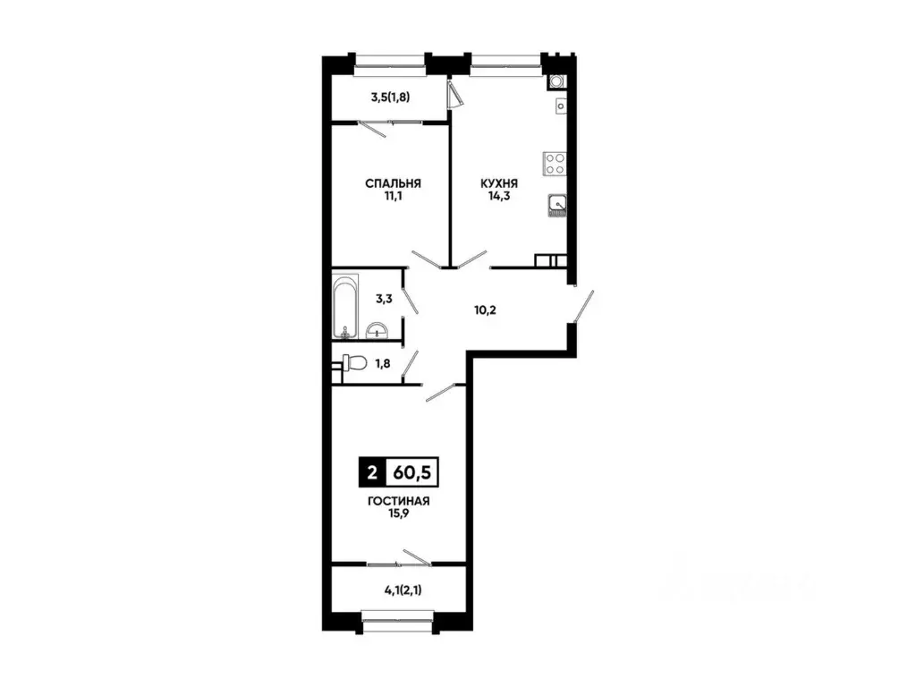 2-к кв. Ставропольский край, Кисловодск ул. Катыхина, 185 (60.5 м) - Фото 1