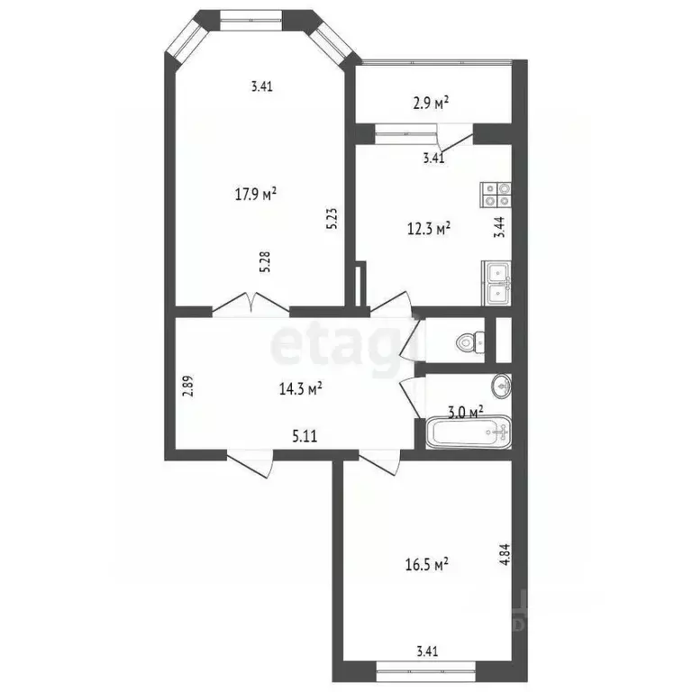 2-к кв. Московская область, Раменское ул. Молодежная, 18 (66.0 м) - Фото 1
