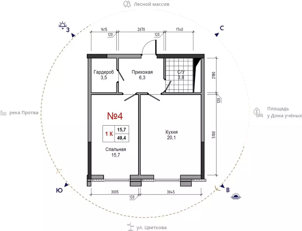 1-к кв. Калужская область, Обнинск ул. Усачева (49.4 м) - Фото 0