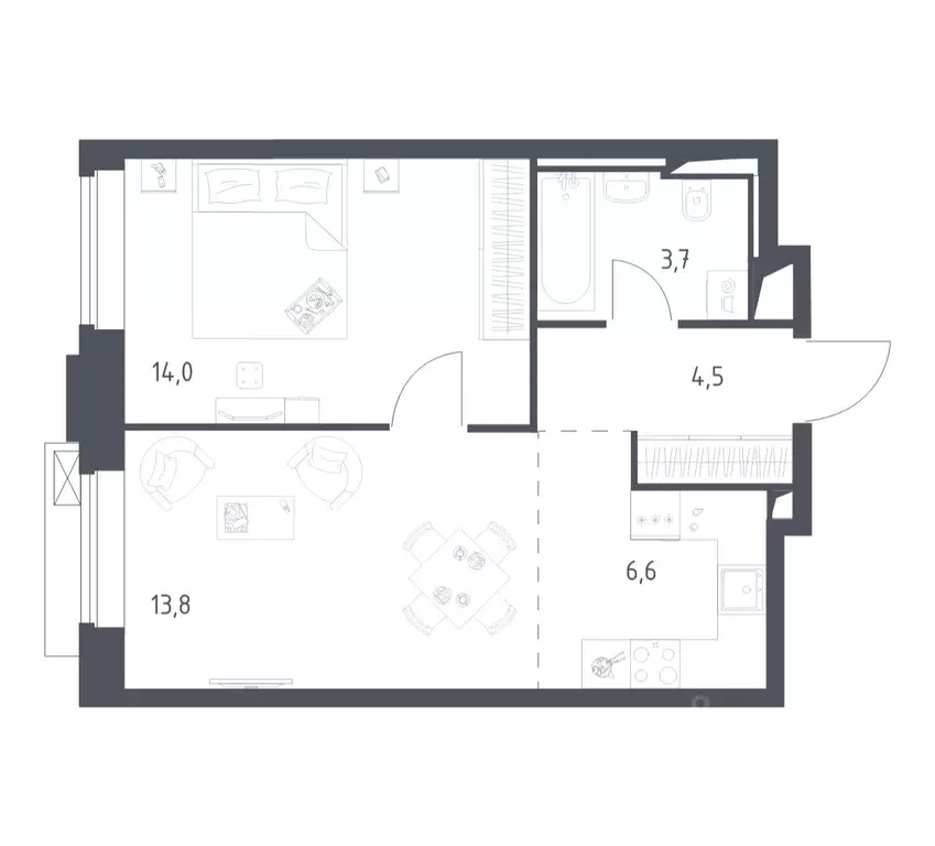1-к кв. Москва Верейская 41 жилой комплекс, 3.1 (42.48 м) - Фото 1