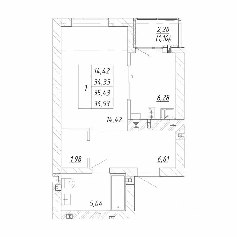 1-к кв. Калининградская область, Зеленоградск  (36.53 м) - Фото 1