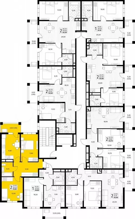 2-к. квартира, 51,6 м, 5/8 эт. - Фото 1