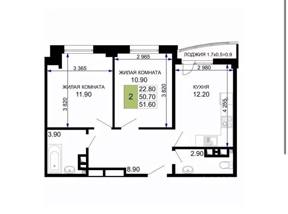 2-к кв. Краснодарский край, Анапа проезд Межсанаторный, 20/11 (52.0 м) - Фото 2