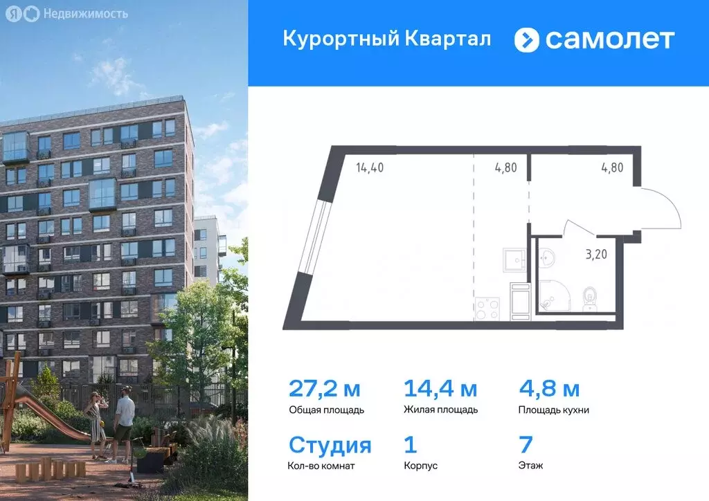 Квартира-студия: посёлок Песочный, Школьная улица, 80 (27.2 м) - Фото 0