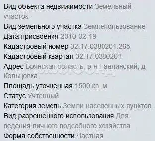 Участок в Брянская область, Навлинский район, Синезерское с/пос, д. ... - Фото 0