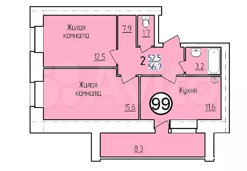 2-к. квартира, 56 м, 4/10 эт. - Фото 0