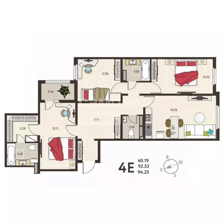 3-к кв. Курская область, Курск ул. Энгельса, 115 (94.25 м) - Фото 1