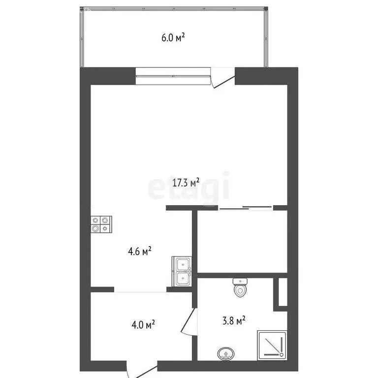 Квартира-студия: Тюмень, Профсоюзная улица, 49 (30.9 м) - Фото 0