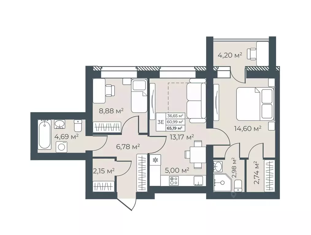 3-к кв. Воронежская область, Бобров  (65.19 м) - Фото 1