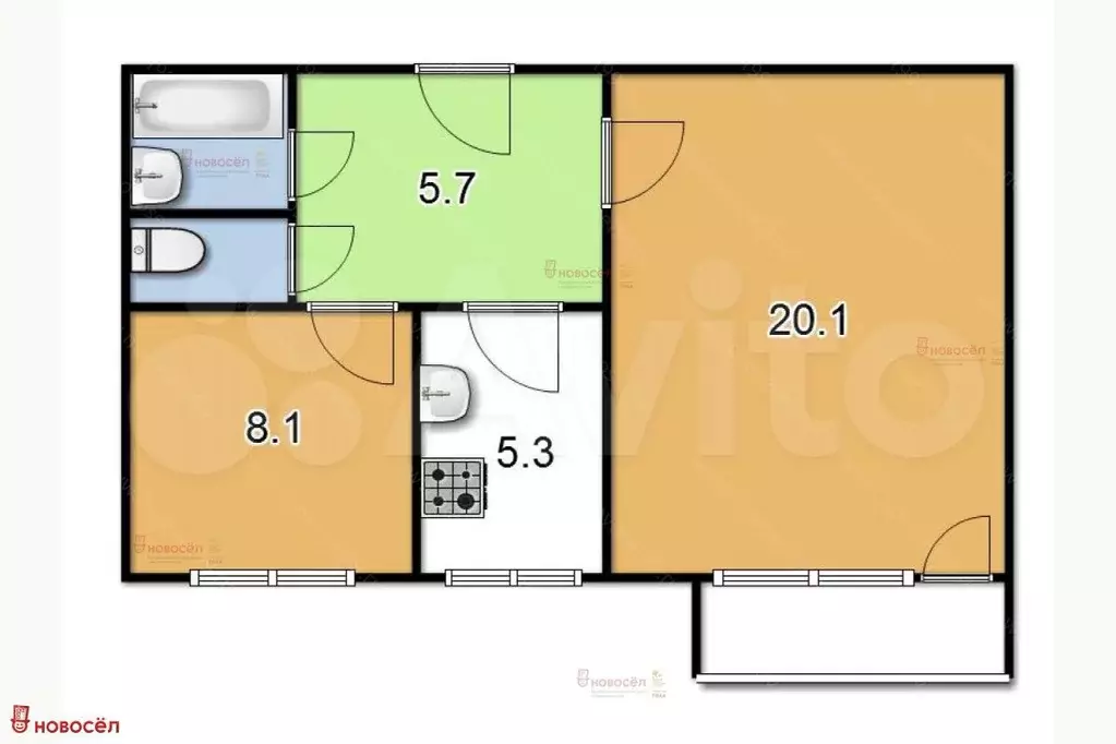 2-к. квартира, 43 м, 6/9 эт. - Фото 0