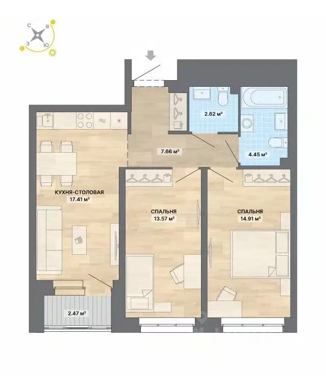 2-к кв. Свердловская область, Екатеринбург Уктус жилрайон, Река. Дом ... - Фото 1