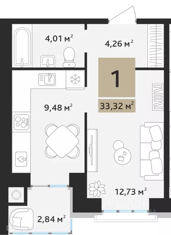 1-к кв. Рязанская область, Рязанский муниципальный округ, с. Дядьково, ... - Фото 2