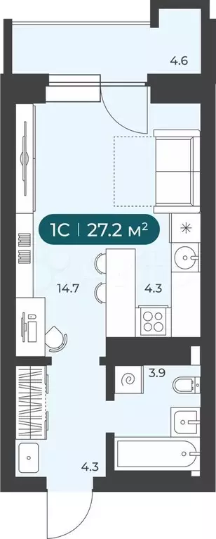 Квартира-студия, 27,2 м, 20/25 эт. - Фото 0