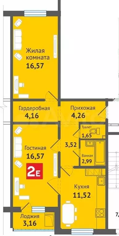 2-к. квартира, 64 м, 3/14 эт. - Фото 0