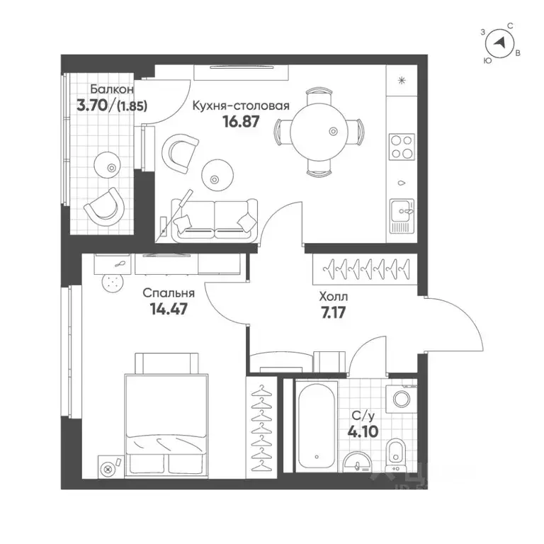 1-к кв. Свердловская область, Екатеринбург Солнечный жилрайон,  (44.5 ... - Фото 1
