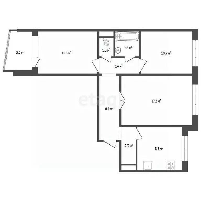 3-к кв. Ростовская область, Ростов-на-Дону ул. Малиновского, 44 (63.3 ... - Фото 2