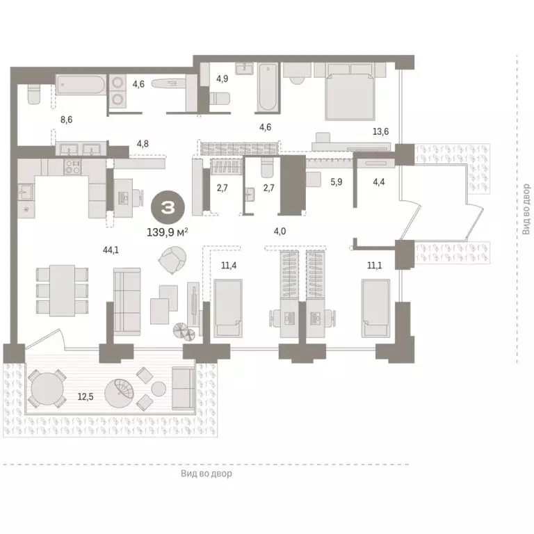 3-комнатная квартира: Тюмень, Краснооктябрьская улица, 4к1 (139.9 м) - Фото 2