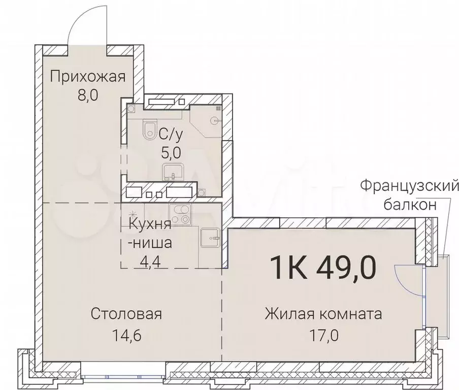 1-к. квартира, 49м, 16/25эт. - Фото 0