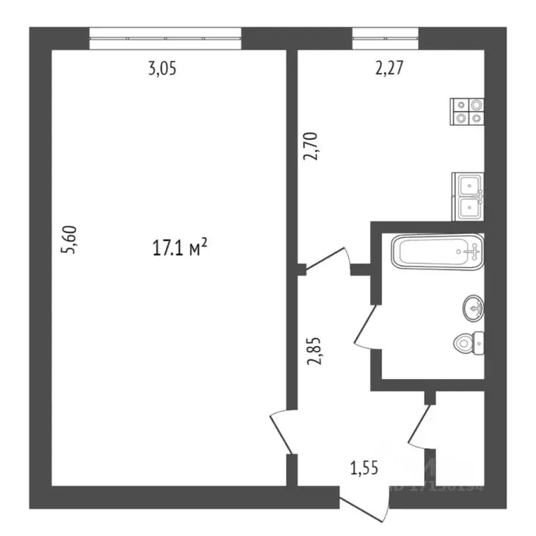 1-к кв. Тюменская область, Тюмень ул. Ватутина, 14 (29.2 м) - Фото 1