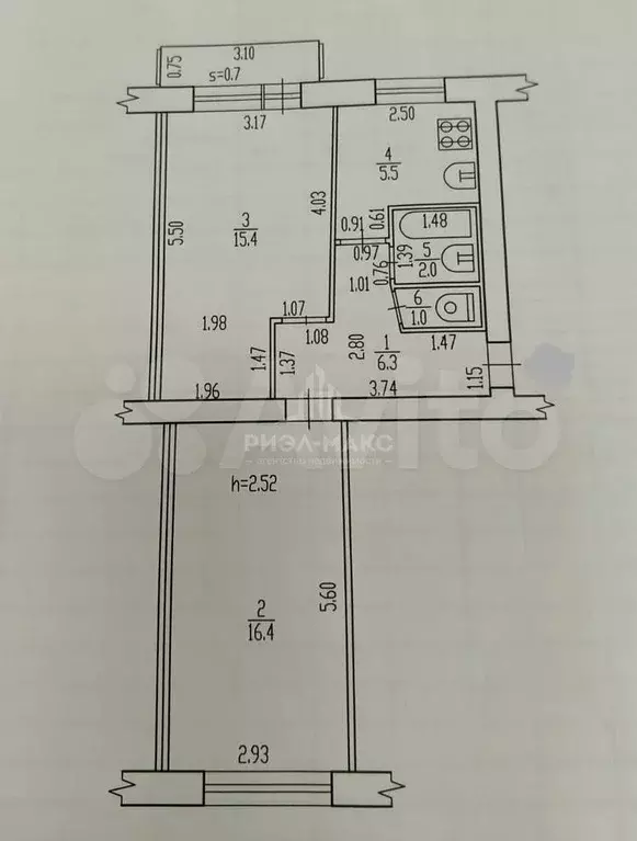 2-к. квартира, 46,6 м, 5/5 эт. - Фото 0