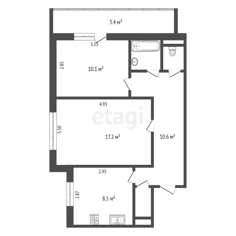 2-к кв. Омская область, Омск ул. Василия Маргелова, 391 (52.0 м) - Фото 1