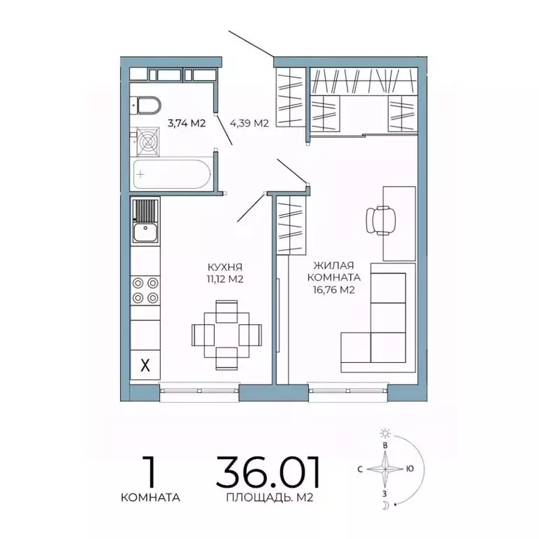 1-к кв. Пензенская область, Пенза Лугометрия жилой комплекс (36.01 м) - Фото 1