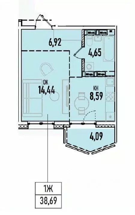 1-к кв. Иркутская область, Иркутск Донская ул. (38.69 м) - Фото 0