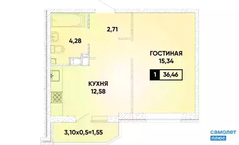 1-комнатная квартира: Краснодар, улица имени Героя Георгия ... - Фото 0