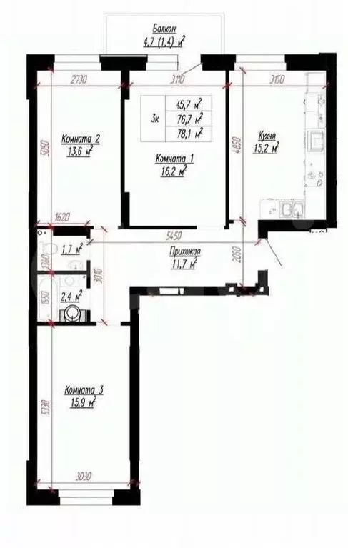 3-к кв. Алтайский край, Барнаул Молодежная ул., 136 (78.1 м) - Фото 2
