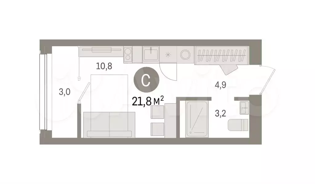 Квартира-студия, 21,8 м, 7/9 эт. - Фото 0