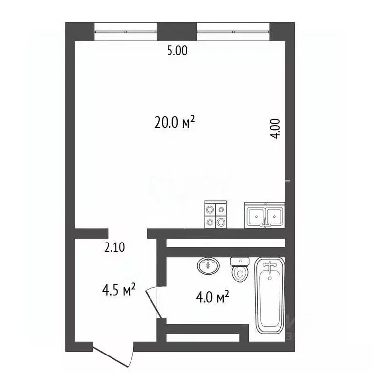 Студия Тюменская область, Тюмень ул. Василия Подшибякина, 11 (28.0 м) - Фото 2
