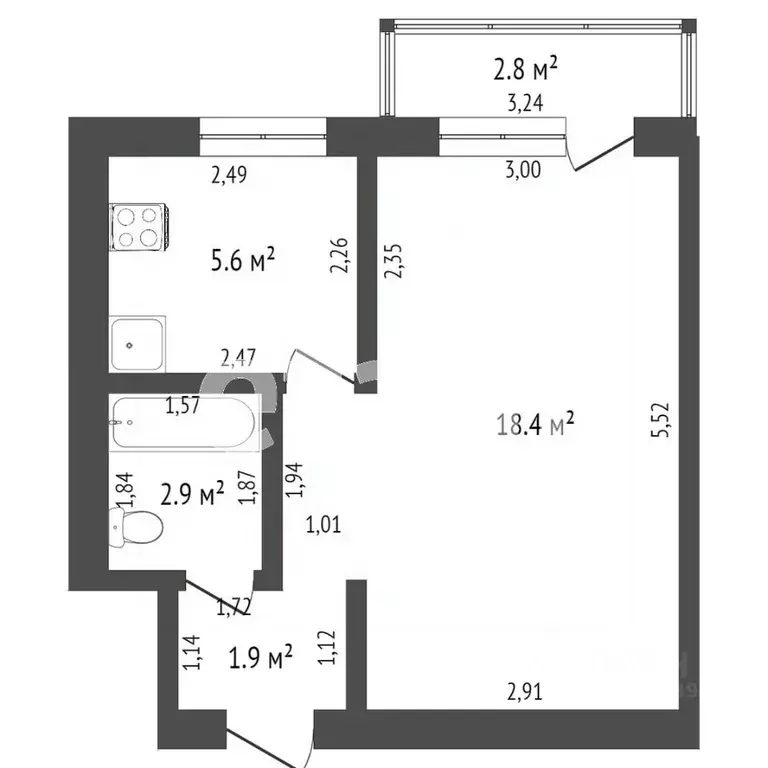 1-к кв. Башкортостан, Стерлитамак Железнодорожная ул., 40 (28.0 м) - Фото 1