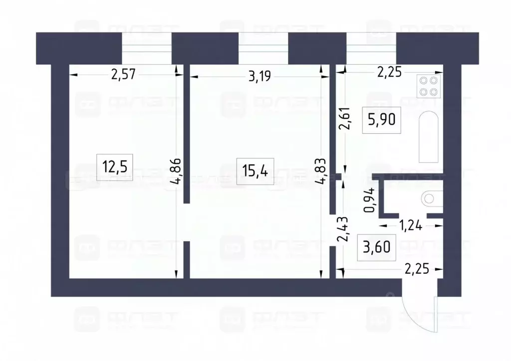 2-к кв. Татарстан, Казань ул. Тунакова, 45А (38.3 м) - Фото 1