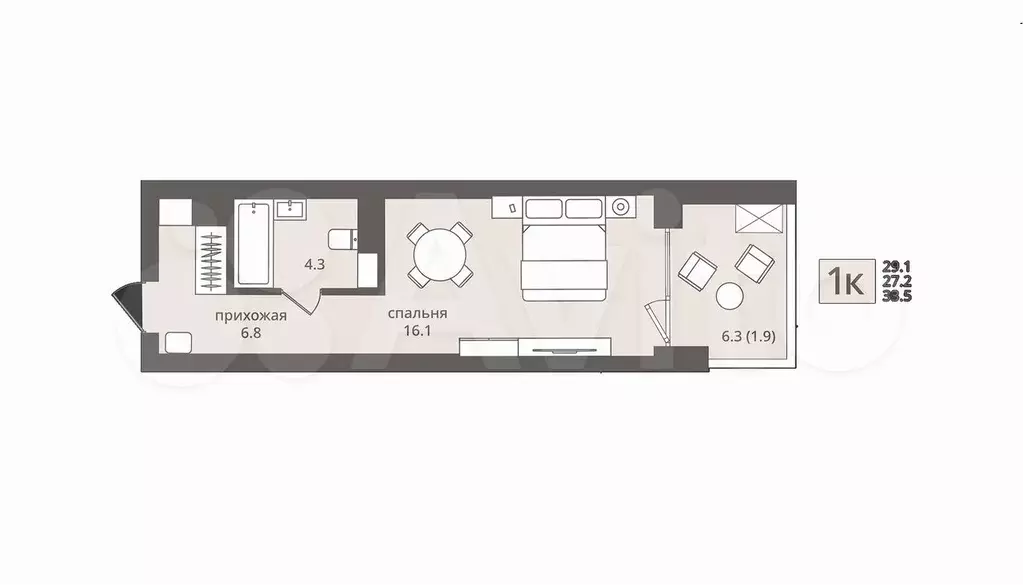 Квартира-студия, 33,5 м, 2/5 эт. - Фото 0