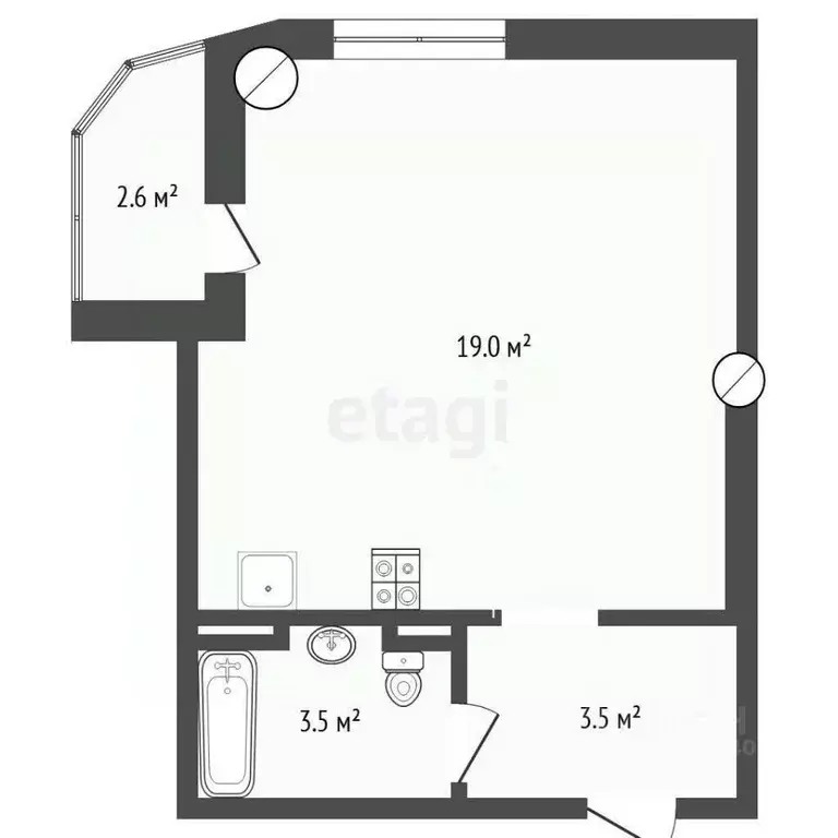 Студия Тюменская область, Тюмень ул. 50 лет ВЛКСМ, 13к3 (26.0 м) - Фото 2