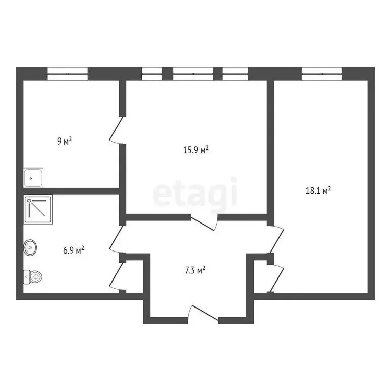 2-комнатная квартира: Юрга, улица Леонова, 19 (57.7 м) - Фото 1