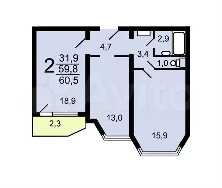 2-к. квартира, 60 м, 24/25 эт. - Фото 0