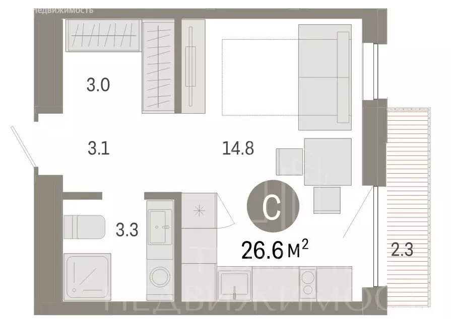 Квартира-студия: Тюмень, Краснооктябрьская улица, 4к3 (26.59 м) - Фото 0