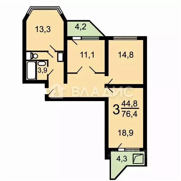 Квартира, 3 комнаты, 81 м - Фото 1