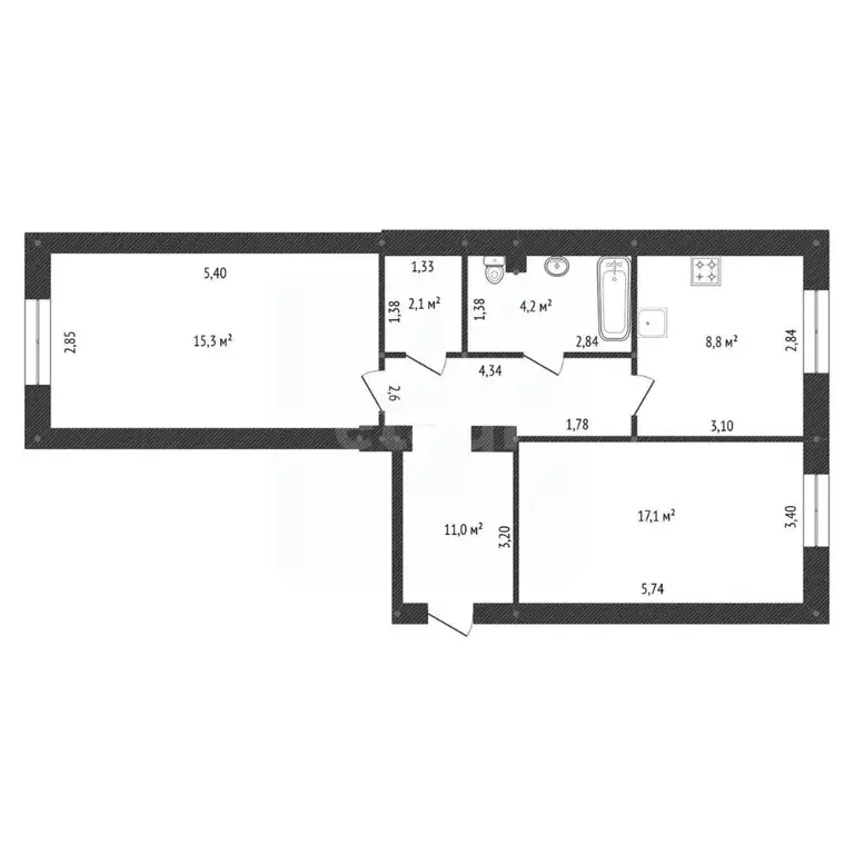 2-к кв. Башкортостан, Уфа ул. Космонавтов, 13 (58.5 м) - Фото 1